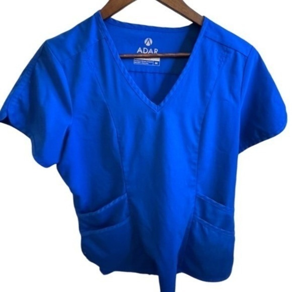 Adar  Womens Uniform Top VNeck Royal Blue Professional Medical Apparel Scrub Med